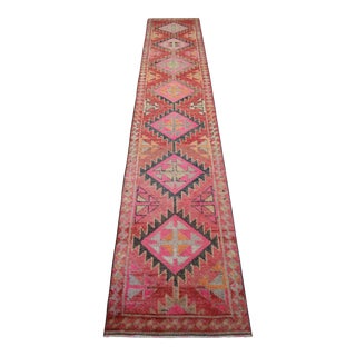 Hand Knotted Kurdish Tribal Low Pile Runner For Sale