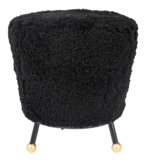 Retro Sheepskin Ottoman in Black