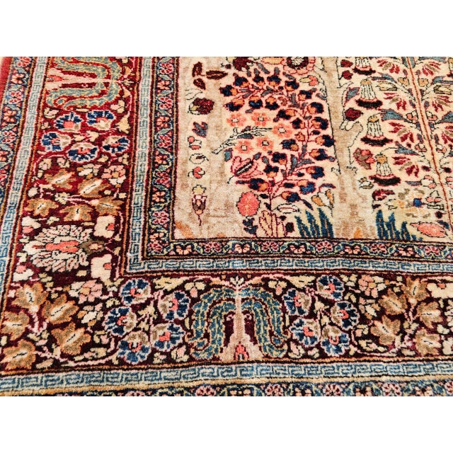 Antique Persian Kashan Rug, Hand-Knotted Wool, Tree of Life Design, Ivory & Burgundy, 4x7 For Sale - Image 14 of 15