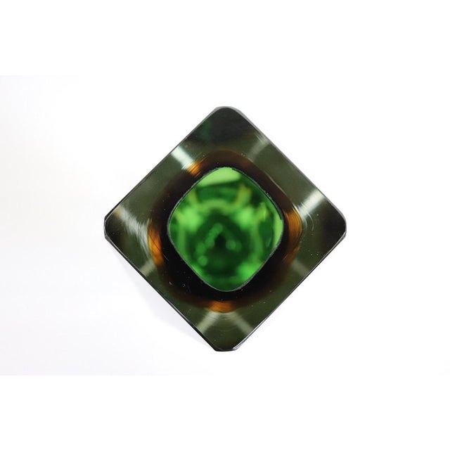 Italian desgn 1960s murano art glass green, yellow and transparent tall vase. The presence of the original vintage label...