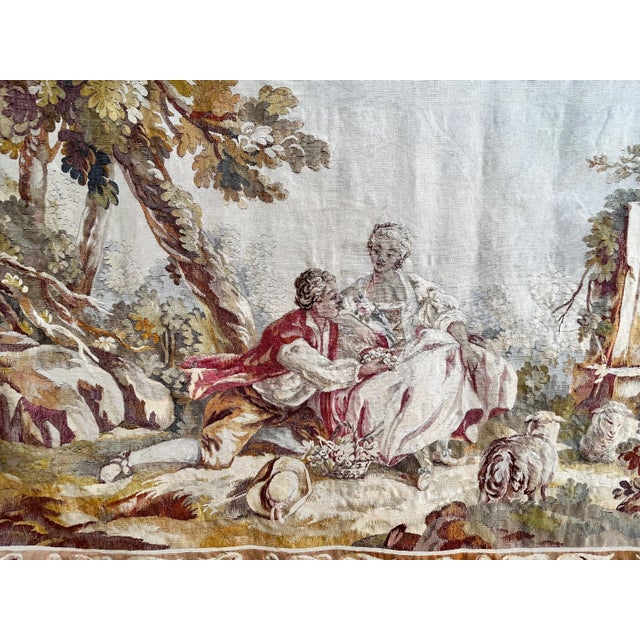 Traditional 19th-Century Silk Tapestry — Romantic Garden Scene For Sale - Image 3 of 8