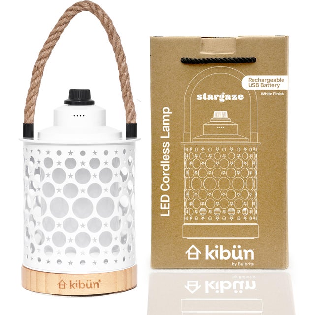 Wood Stargaze Cordless LED Outdoor Table Lamp with Dimmer, Built-in Rechargeable Battery, 3-Level Brightness with Dual Power Source, White For Sale - Image 7 of 8