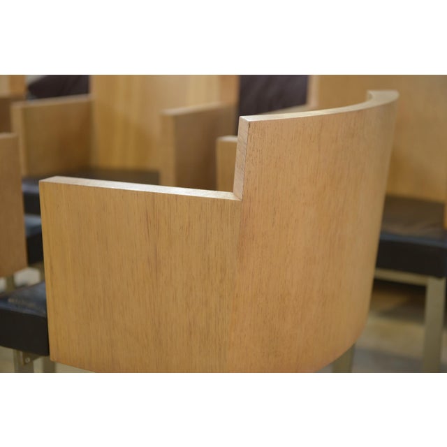 Armchairs in Oak and Leather, 1980s, Set of 6 For Sale - Image 4 of 15