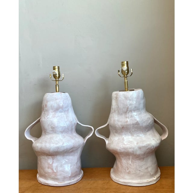 Mid 20th Century Vintage Biomorphic Slab Built Ceramic Lamps - A Pair For Sale - Image 5 of 12