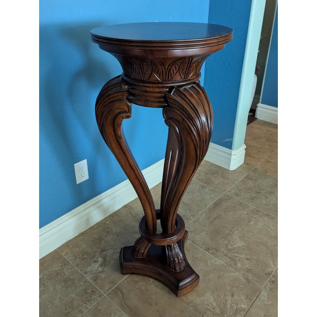 Bernhardt Large Tall Carved Wood Bernhardt Pedestal/Stand With Cherry Top For Sale - Image 4 of 8
