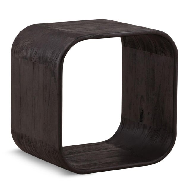 Modern rich dark espresso finish wood side table with a minimalist rounded open cube design. Each may vary in exact finish...