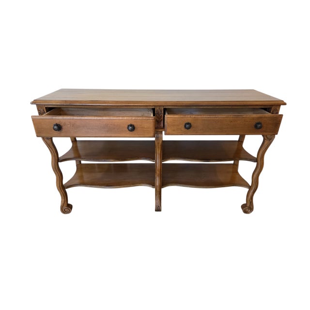 Bassett Country French Console Table Vintage Provincial Wood Sofa Server 2 Drawer For Sale - Image 9 of 12