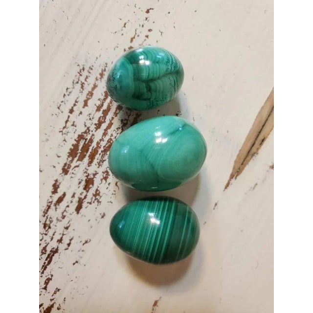 Mid 20th Century Mid 20th Century Malachite Egg Shaped Stones - Set of 3 For Sale - Image 5 of 8