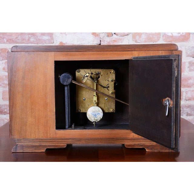 Art Deco Table Clock in Walnut, Chrome, and Glass, Czech, 1920s For Sale - Image 10 of 13