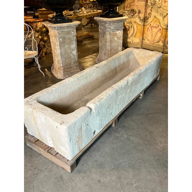 A Long Antique White Limestone Trough From Eastern France, Circa 1800 For Sale - Image 13 of 18