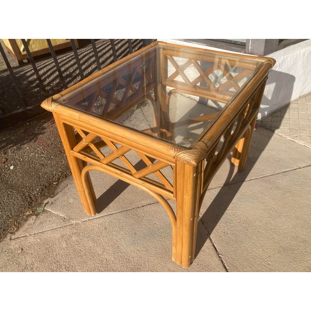 Ficks Reed Natural Rattan Lattice Pattern Side Table For Sale - Image 11 of 11