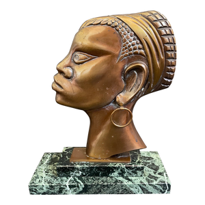 Early 20th C. Karl Hagenauer Bronze African Woman Bust on Marble Base