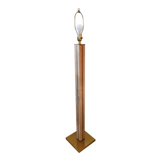 Karl Springer Styled, Wood and Brass Floor Lamp, Mid-Century For Sale