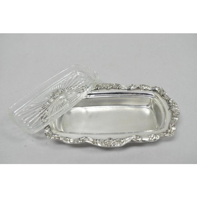 Metal Vintage Lancaster Rose Poole Silver Plated Covered Butter Dish W/ Glass Liner For Sale - Image 7 of 11