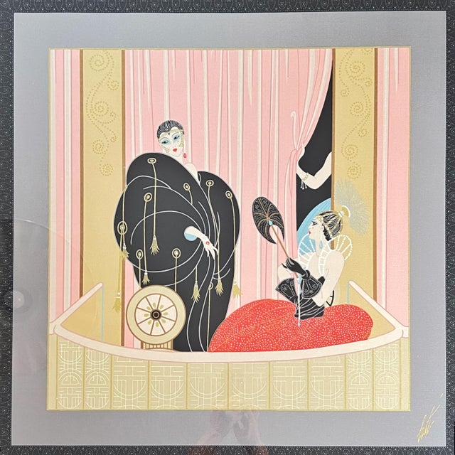Art Deco Framed Art Deco Erté "Loge De Théâtre" Silk Scarf For Sale - Image 3 of 9