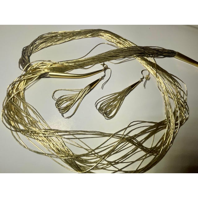 Mid 20th Century Navajo Jewelry Set 30” Gold Tone Liquid Silver Necklace and Earrings, 3 Pieces For Sale In South Bend - Image 6 of 9