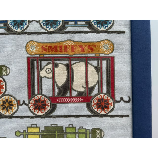 Navy Blue Rare Large Paul Smith "Trains" Needlepoint Wall Art — 65" Wide, Framed & Signed For Sale - Image 8 of 16