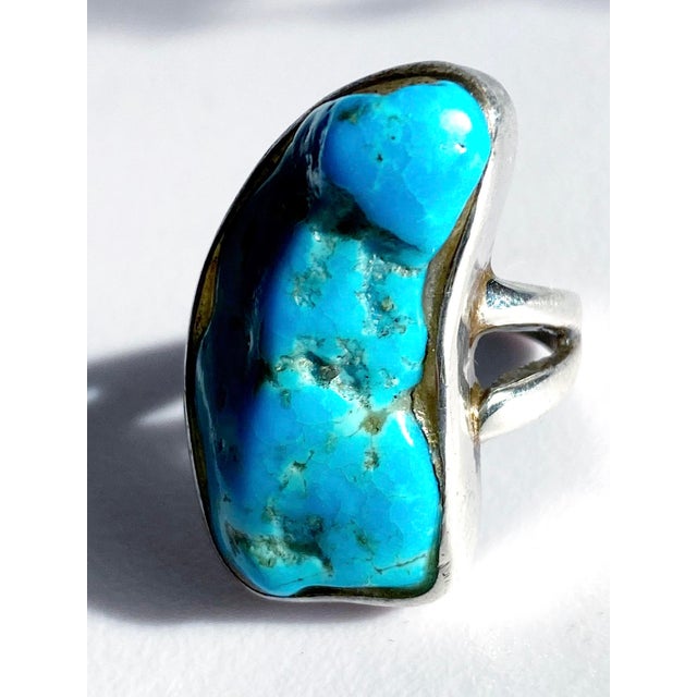 Dramatic Freeform Arizona Blue Turquoise Statement Ring, Vintage Estate Southwestern Sterling Silver, Size 5.75 For Sale - Image 4 of 9