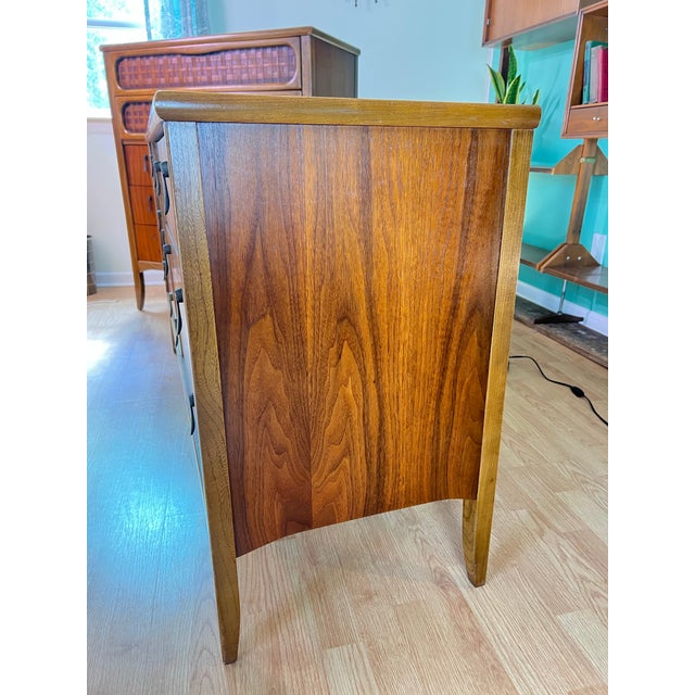 1960s Lane Perception Bedroom Set - Walnut Lowboy Dressers + Highboy Dresser Chest of Drawers For Sale - Image 11 of 12