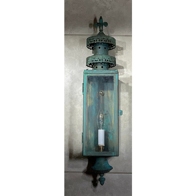 Green Single Vintage Solid Brass Wall Hanging Lantern For Sale - Image 8 of 16