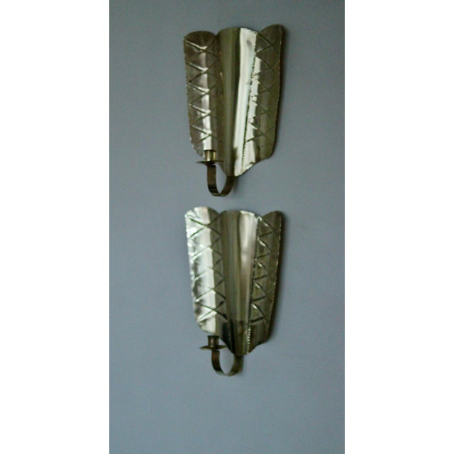 Mid-Century Swedish Brass Shield-Shaped Sconces, Set of 2 For Sale - Image 5 of 18