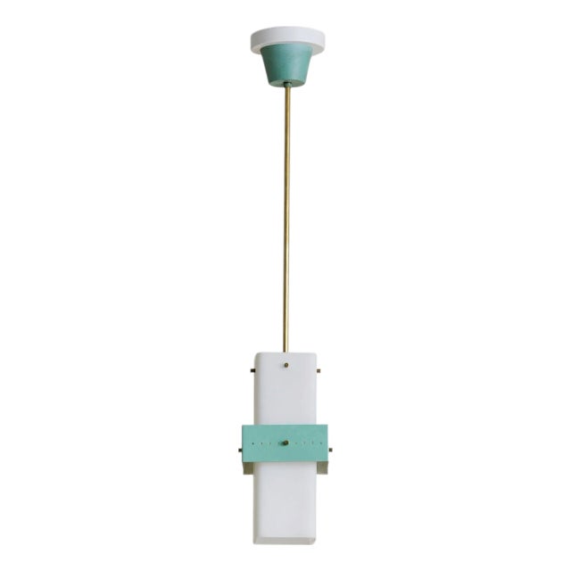 Italian Green Opaline Glass Pendant Light in the Manner of Stilnovo, 1950s For Sale