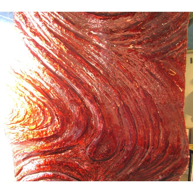 Red 1980s Large 91" Flashed Red Molded Glass Wave Floor Sculpture on Steel Base For Sale - Image 8 of 13