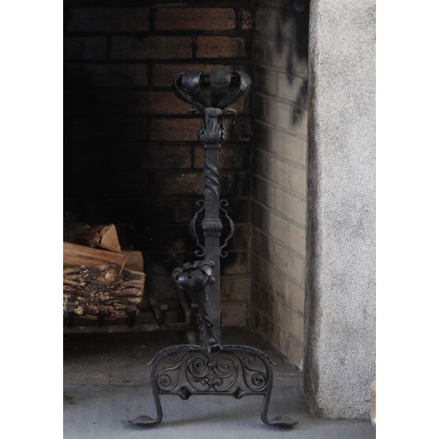 Gothic Antique Gothic Style Wrought Iron Andirons—A Pair For Sale - Image 3 of 3