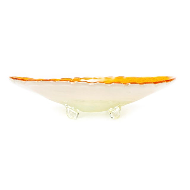 1950s Very Large 1950's Mid-Century Modern Fratelli Toso Oversized Italian Murano Art Glass White, Orange, & Gold Fleck Footed Centerpiece Bowl For Sale - Image 5 of 9