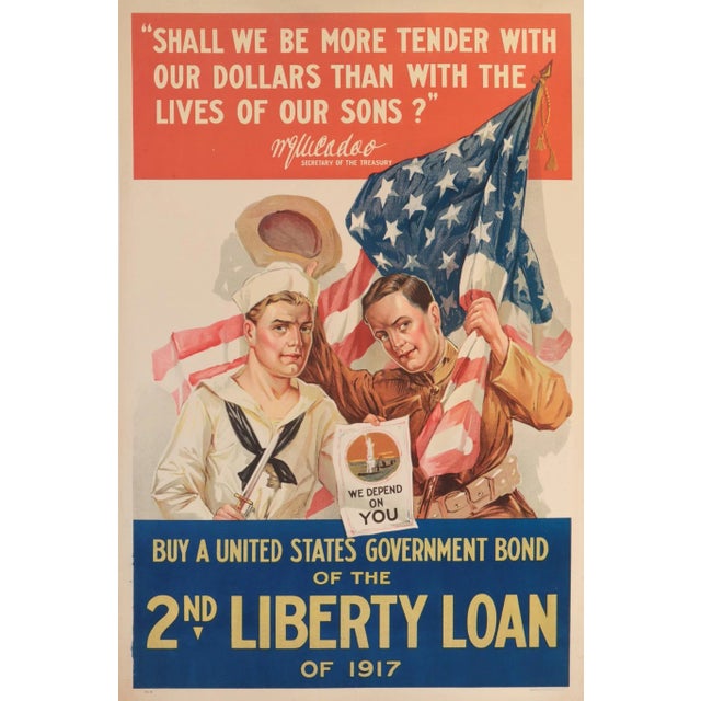 1910s 1917 World War One American Poster - Shall We Be More Tender With Our Dollars Than With the Lives of Our Sons? (Linen-Backed) For Sale - Image 5 of 5
