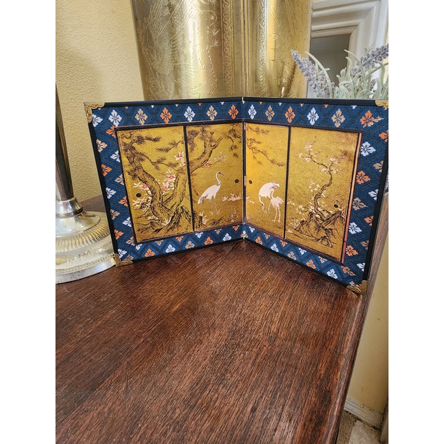 Vintage Japanese Two Panel Mini Table Screen For Sale - Image 9 of 12