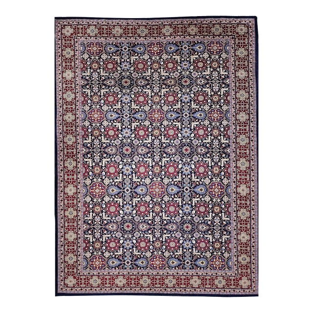 Vintage Persian Tabriz Afshan Rug, Hand-Knotted Wool, Allover Geometric Caucasian Kuba Pattern, Navy & Red, 7x10 For Sale