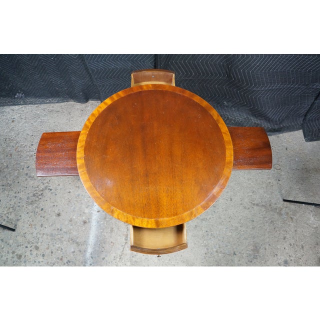 Mid 20th Century Baker Federal Hepplewhite Style Mahogany Round Inlaid Side Table Pullout Trays For Sale - Image 10 of 18