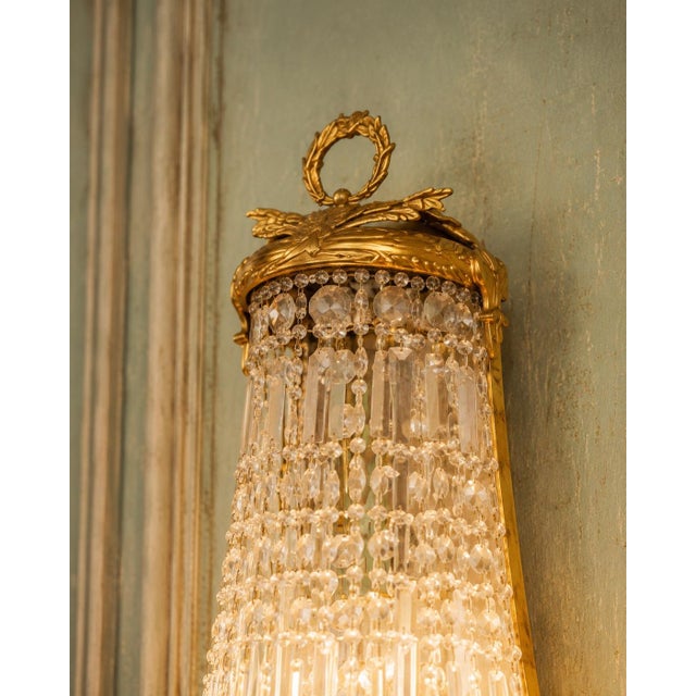 1980s 1980 French Artisan Louis XVI Gold Bronze Sconces Wall Lamps - Pair For Sale - Image 5 of 12