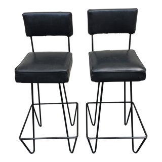1950s Vintage Frederick Weinberg Iron Bar Stools- A Pair For Sale