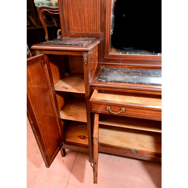 Vintage Italian Liberty Sideboard with Black Marble Plans & Central Mirror For Sale - Image 12 of 18