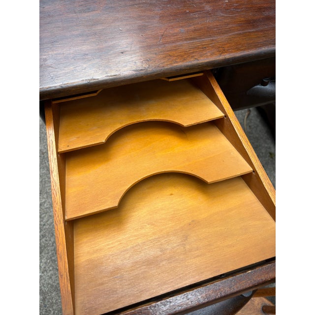 1950s Brown-Saltman “Montecito” Solid-Wood Double-Pedestal Desk — Labeled, Los Angeles For Sale - Image 11 of 12