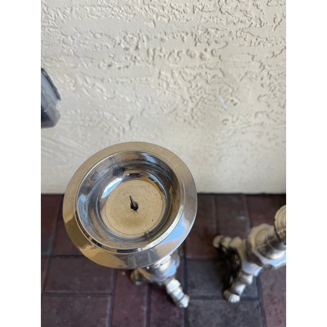 Antique Italian Crome Bronze Candlestick- a Pair For Sale In West Palm - Image 6 of 7
