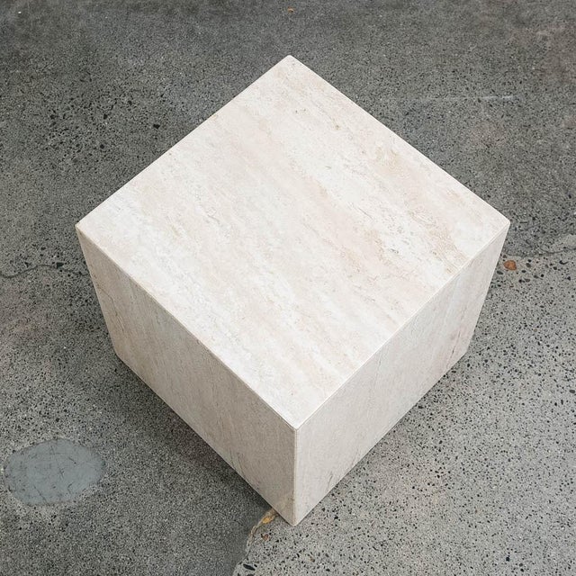 1970s Mid Century Modern Side Table Square Travertine Stone White End Nightstand MCM For Sale - Image 9 of 12