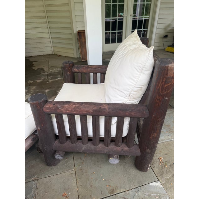 2010s Rustic Peeled-Bark Twig Club Chairs With Ottoman – Adirondack Lodge Style For Sale - Image 5 of 6