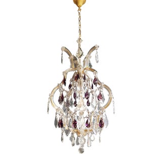 1940s Maria Theresa Lustre Art Nouveau Crystal Purple Chandelier For Sale
