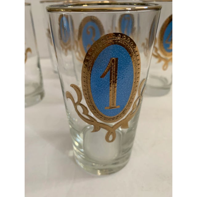Blue Numbered Glasses Blue and Gold - Set of 8 For Sale - Image 8 of 13