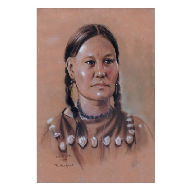 "Ear of Corn, Sioux", Mid Century Native American Portrait Beautiful mid century portrait titled "Ear of Corn, Sioux" by...