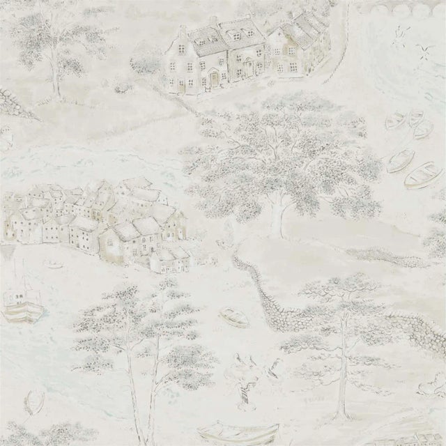 Sanderson Sea Houses Wallpaper in Chalk/Silver For Sale