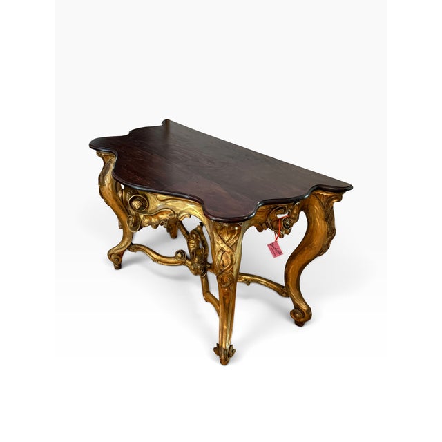 Antique 18c Louis XVI Giltwood & Walnut Console Table For Sale - Image 4 of 7
