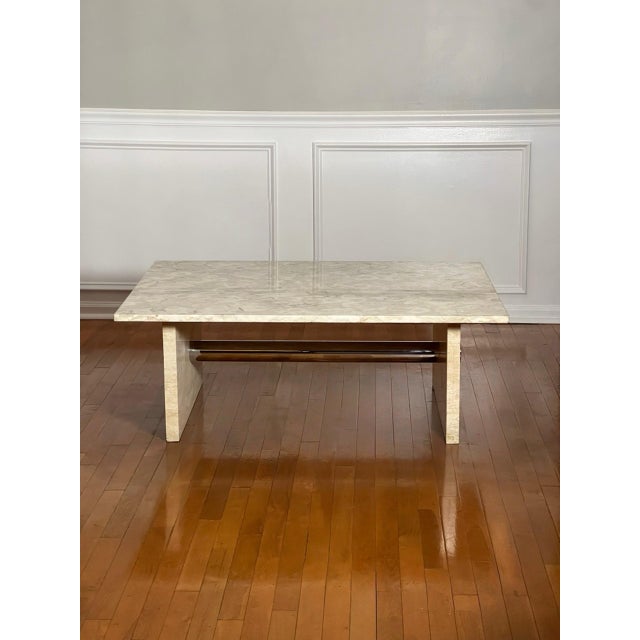 Postmodern Solid Marble and Chrome Rectangular Coffee Table in Cream For Sale - Image 3 of 15