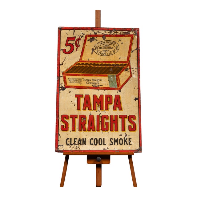 Vintage "Tampa Straights" Tin Litho Cigar Advertising Sign For Sale