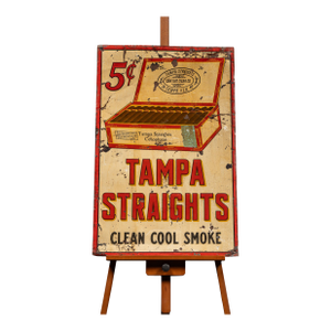 Vintage "Tampa Straights" Tin Litho Cigar Advertising Sign