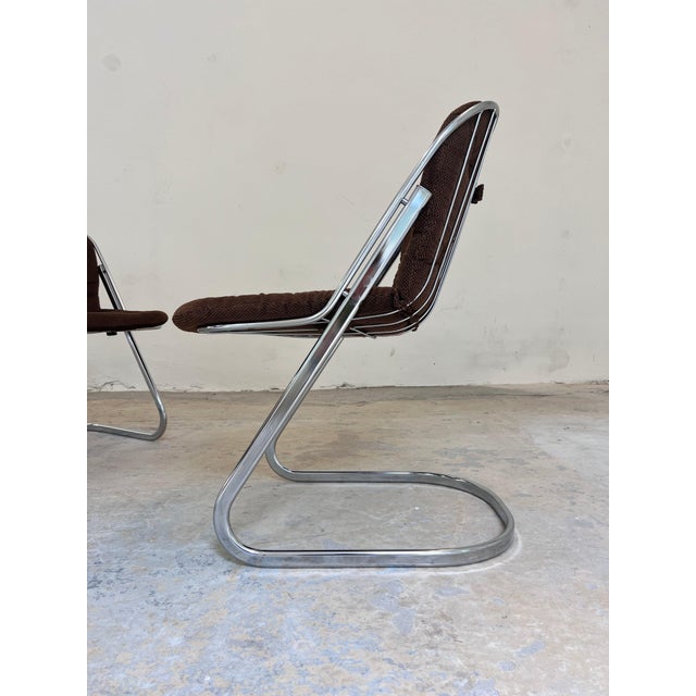 Metal Cantilever Chair in Chrome with Brown Upholstery by Gastone Rinaldi, 1970s For Sale - Image 7 of 11