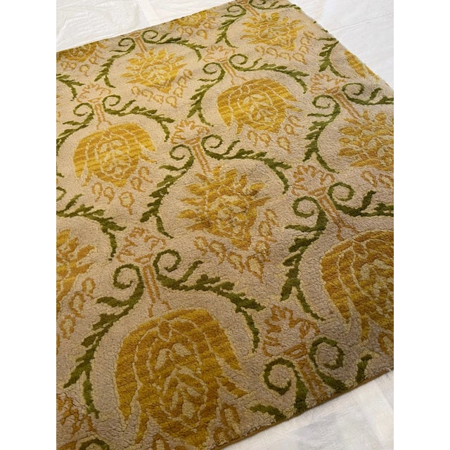 Antique Portuguese Rug 4.4x3.4, handmade and hand-knotted, vegetable dye wool.